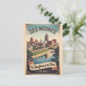 Retro Des Moines Iowa Reisposter Feestdagenkaart (Staand voorkant)