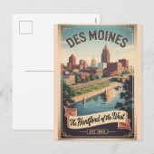 Retro Des Moines Iowa Reisposter Feestdagenkaart (Voorkant / Achterkant)