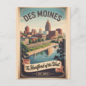 Retro Des Moines Iowa Reisposter Feestdagenkaart (Voorkant)