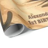 Retro Desert Cactus 1e Verjaardag Cadeaupapier (Rol Hoek)