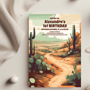 Retro Desert Cactus 1e Verjaardag Kaart