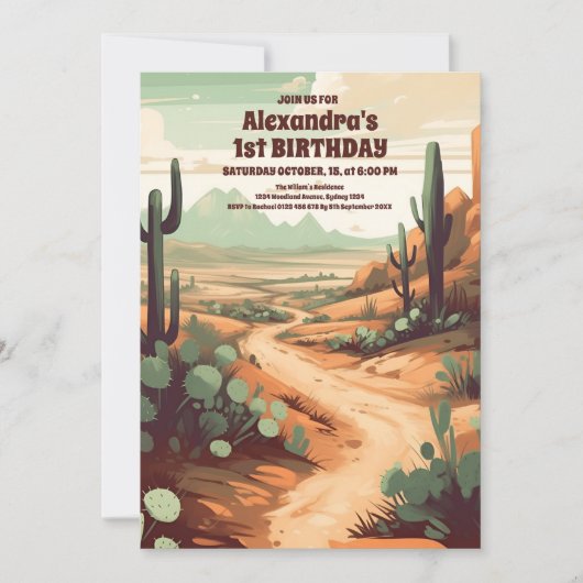 Retro Desert Cactus 1e Verjaardag Kaart (Voorkant)