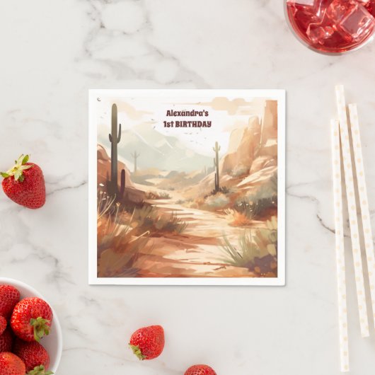 Retro Desert Cactus 1e Verjaardag Servet (Insitu)