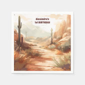Retro Desert Cactus 1e Verjaardag Servet (Voorkant)