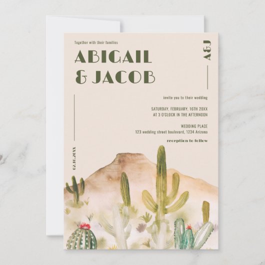 Retro Desert Cactus Arizona Bestemming Bruiloft Kaart (Voorkant)