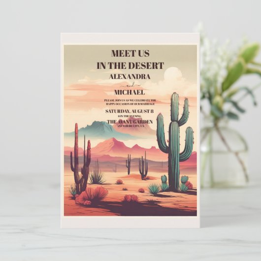 Retro Desert Cactus Bruiloft Kaart (Staand voorkant)