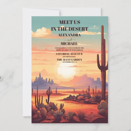 Retro Desert Cactus Bruiloft Kaart (Voorkant)