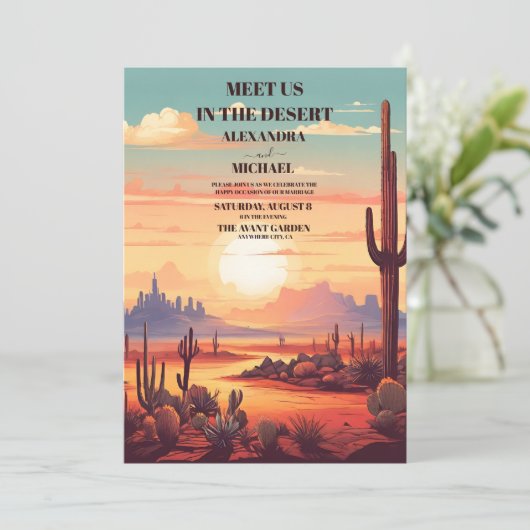 Retro Desert Cactus Bruiloft Kaart (Staand voorkant)