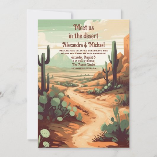 Retro Desert Cactus Bruiloft Kaart (Voorkant)