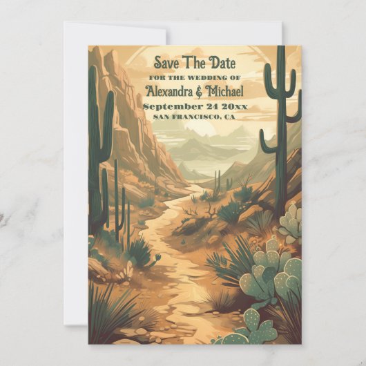 Retro Desert Cactus Bruiloft Save The Date (Voorkant)