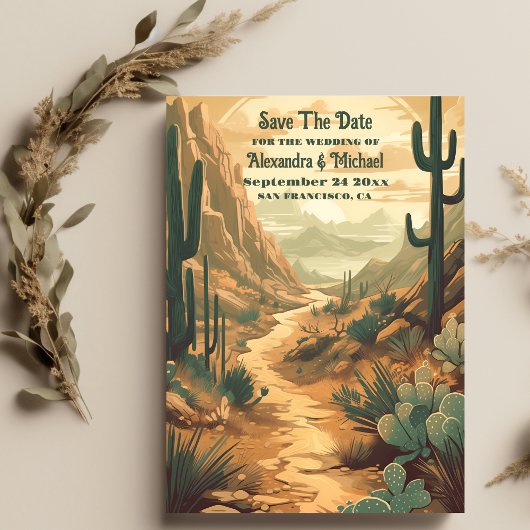 Retro Desert Cactus Bruiloft Save The Date