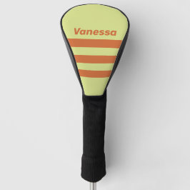 Retro Desert Cactus Drie Overdwars Streep met Naam Golfheadcover