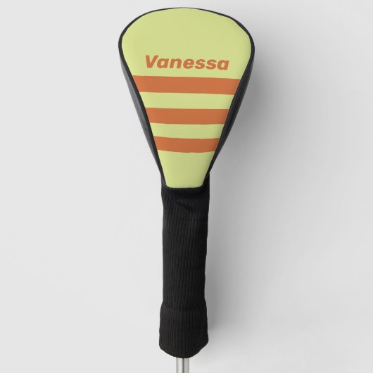 Retro Desert Cactus Drie Overdwars Streep met Naam Golfheadcover (Voorkant)