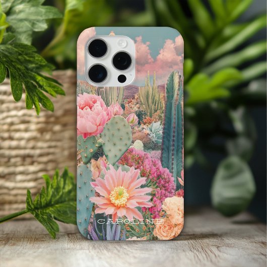Retro Desert Cactus Floral Gepersonaliseerde naam Case-Mate iPhone Case