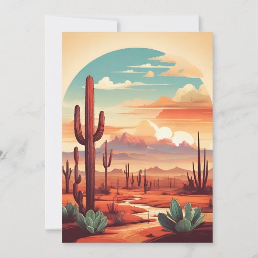 Retro Desert Cactus Landschap Bruiloft Kaart (Achterkant)