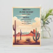 Retro Desert Cactus Landschap Bruiloft Kaart (Staand voorkant)