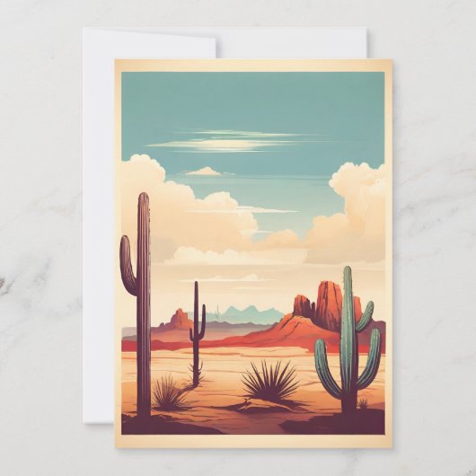 Retro Desert Cactus Landschap Bruiloft Kaart (Achterkant)