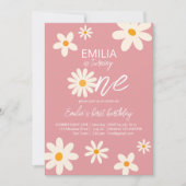 Retro desert daisy 1e verjaardag dusty roze kaart (Voorkant)