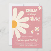 Retro desert daisy 1e verjaardag dusty roze kaart (Voorkant)