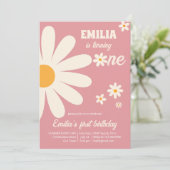 Retro desert daisy 1e verjaardag dusty roze kaart (Staand voorkant)