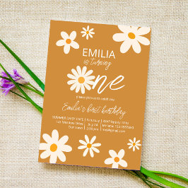 Retro desert daisy 1e verjaardagsfeestje dusty yel kaart