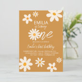 Retro desert daisy 1e verjaardagsfeestje dusty yel kaart (Staand voorkant)