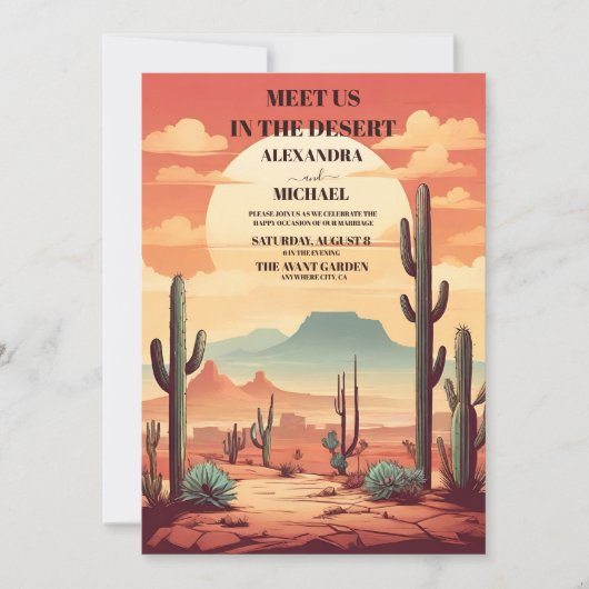 Retro Desert en Cactus Bruiloft Kaart (Voorkant)