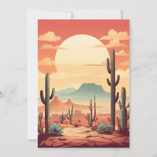 Retro Desert en Cactus Bruiloft Kaart (Achterkant)