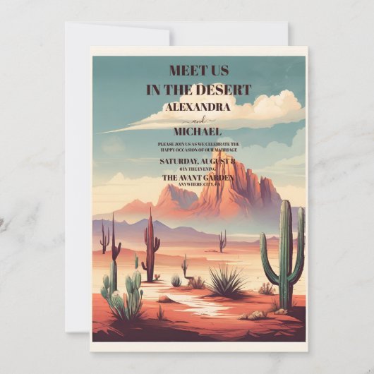 Retro Desert en Cactus Bruiloft Kaart (Voorkant)