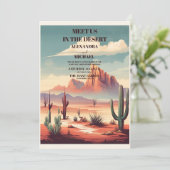 Retro Desert en Cactus Bruiloft Kaart (Staand voorkant)