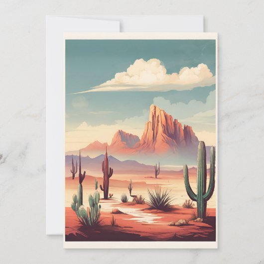 Retro Desert en Cactus Bruiloft Kaart (Achterkant)