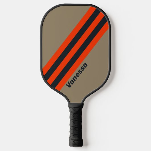 Retro Desert Meadow Stripes met naam Pickleball Paddle (Voorkant)