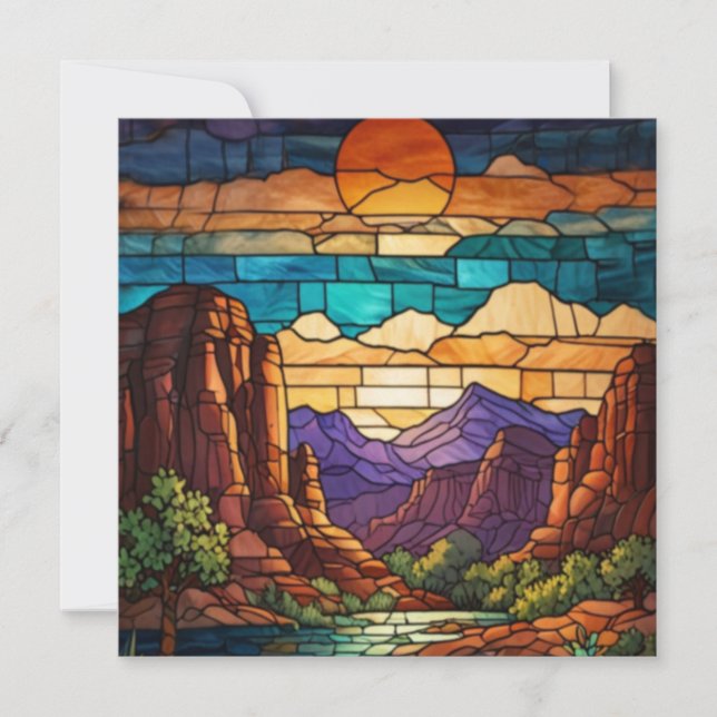 Retro desert scene Sedona mountains stainglass art (Voorkant)