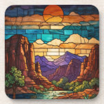 Retro desert scene Sedona mountains stainglass art Bier Onderzetter<br><div class="desc">Elegant retro desert Sedona mountain range - artistic views of Cathedral Rock,  Bell Rock,  and Courthouse Butte.</div>