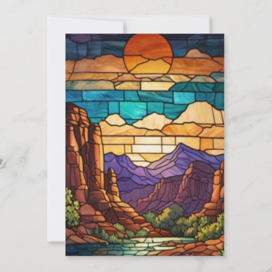 Retro desert scene Sedona mountains stainglass art Kaart (Voorkant)