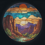 Retro desert scene Sedona mountains stainglass art Papieren Bordje<br><div class="desc">Elegant retro desert Sedona mountain range - artistic views of Cathedral Rock,  Bell Rock,  and Courthouse Butte.</div>