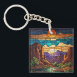 Retro desert scene Sedona mountains stainglass art Sleutelhanger<br><div class="desc">Elegant retro desert Sedona mountain range - artistic views of Cathedral Rock, Bell Rock, and Courthouse Butte.</div>