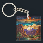 Retro desert scene Sedona mountains stainglass art Sleutelhanger<br><div class="desc">Elegant retro desert Sedona mountain range - artistic views of Cathedral Rock, Bell Rock, and Courthouse Butte.</div>