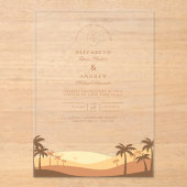 Retro Desert Sunset Wedding Acryl Uitnodigingen (Voorkant)