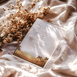 Retro Desert Sunset Wedding Acryl Uitnodigingen