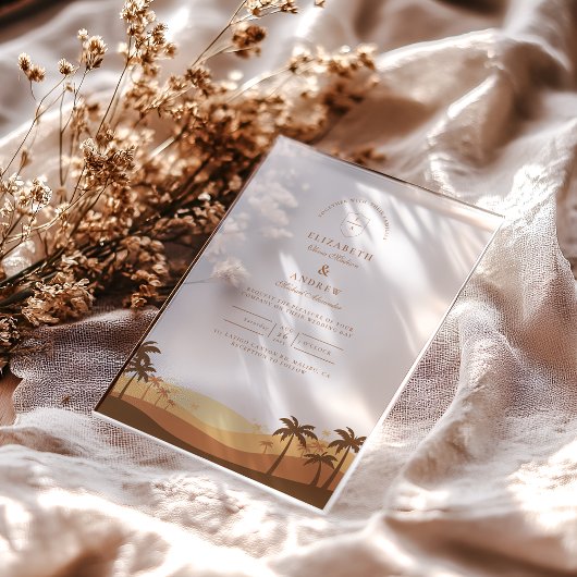Retro Desert Sunset Wedding Acryl Uitnodigingen