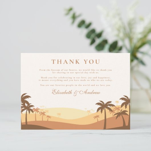 Retro Desert Sunset Wedding Bedankkaart (Staand voorkant)