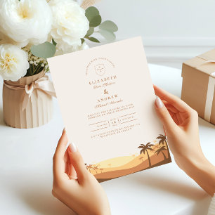 Retro Desert Sunset Wedding Kaart