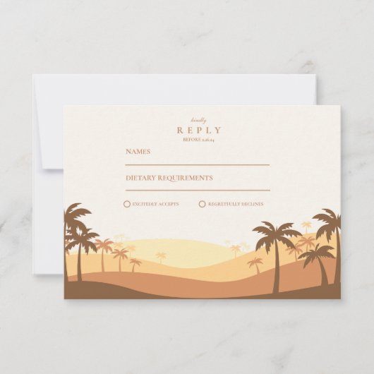 Retro Desert Sunset Wedding RSVP Kaartje (Voorkant)