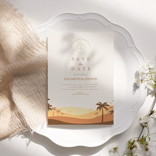 Retro Desert Sunset Wedding Save The Date