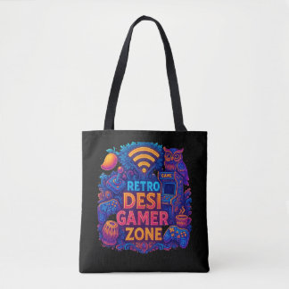 Retro Desi Gamer Zone Canvas tas- Neon Gaming Desi Tote Bag