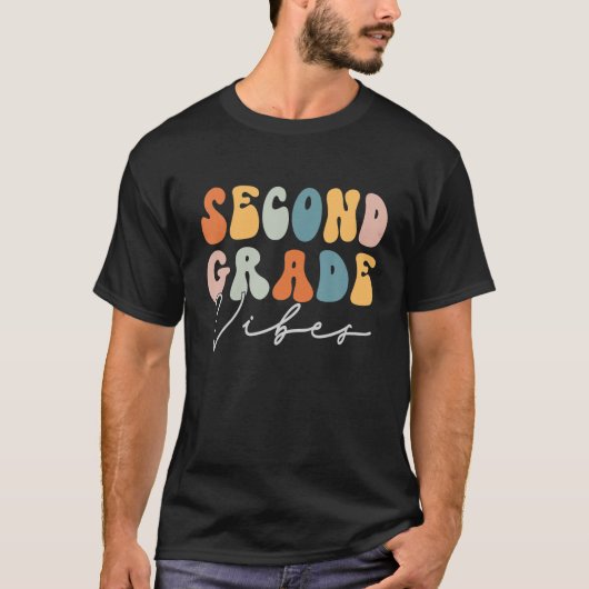 Retro Design 2e graad Vibes terug naar school Teac T-shirt (Voorkant)