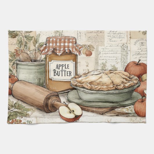 Retro design appelboter & Appeltaart.  Theedoek (Horizontaal)
