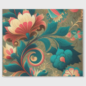 retro design floraal groen cadeaupapier (Vlak)