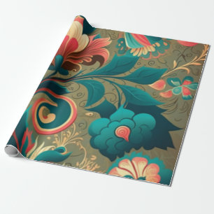 retro design floraal groen cadeaupapier